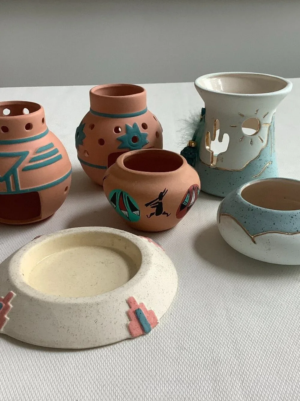 Collection of small Southwest Candle holders Clay Ceramic
